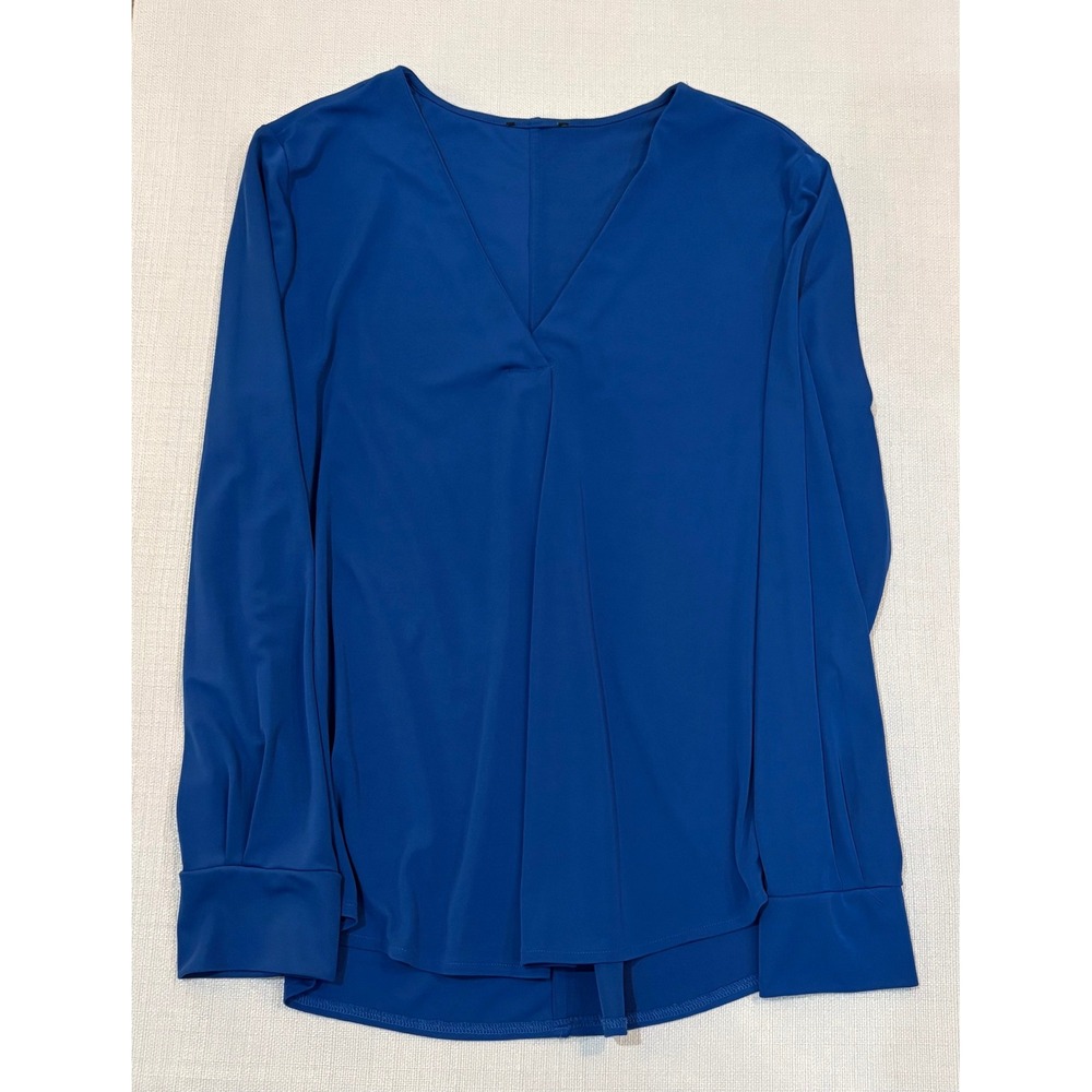 Unbranded V-Neck Blouse Womens Large Royal Blue Excellent Draped Long Sleeve